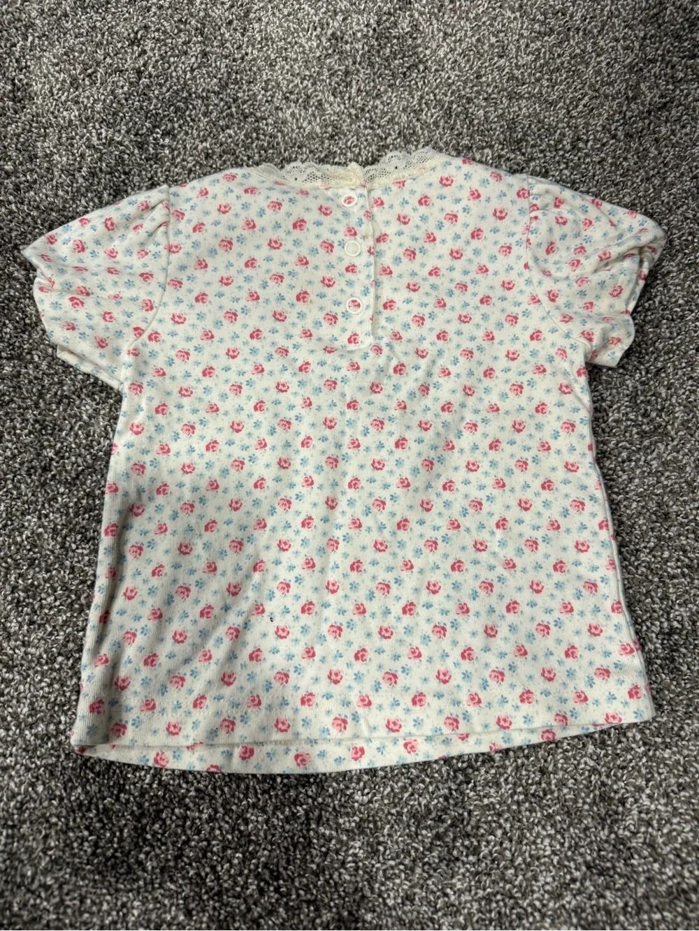 Vintage Gymboree Cream Tee with Pink & Blue Floral Print